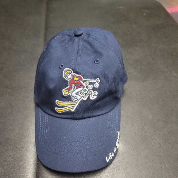 Life is Good Hat One Size Adjustable Blue Skiing Graphic Outdoor Cap - Picture 1 of 7